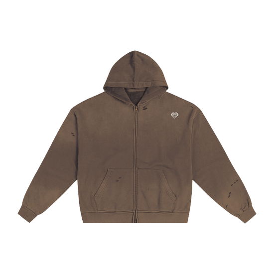 Hand-Frayed Sunfade Zip Hoodie 